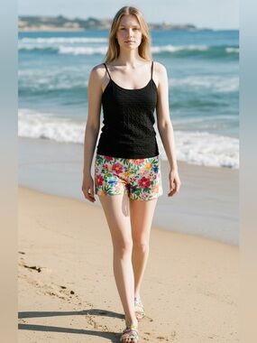 Black Textured Spaghetti Strap Tank Top